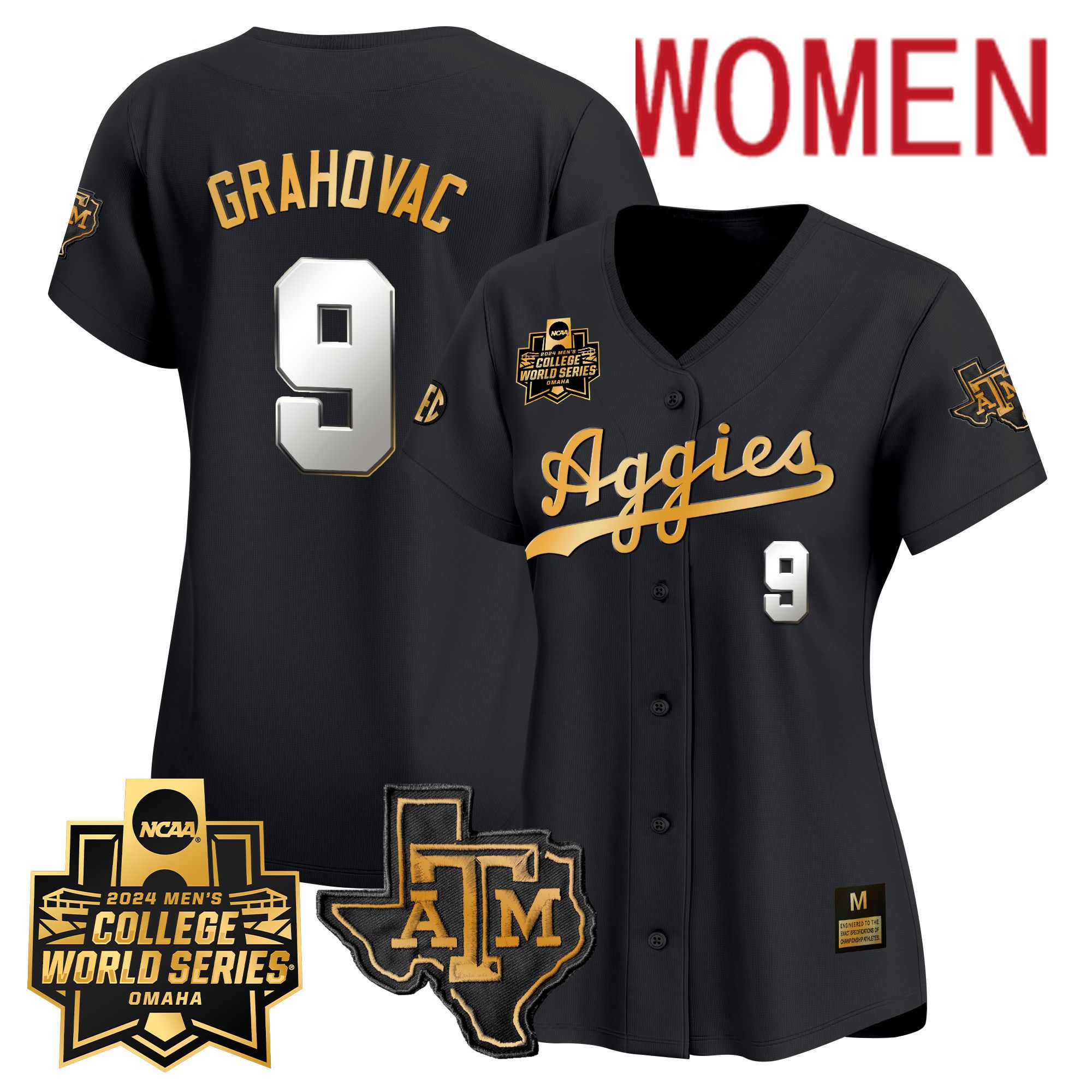 Women Texas A&M Aggies #9 Grahovac Black 2024 College World Series Vapor Premier Limited NCAA Jersey
